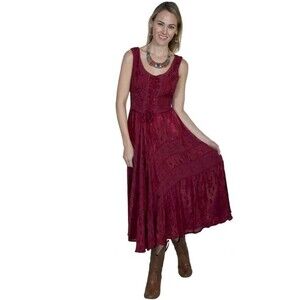Scully Western Dress Womens Small Sleeveless Midi Burgundy F0_HC118 Renn Fair
